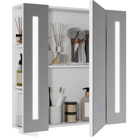 Puluomis Armoire murale de salle de bain -Meuble avec miroir avec éclairage,Luminosité Dimmable et 3 Couleurs Réglables, Fonction Antibuée-Température de Couleur Réglable - Blanc