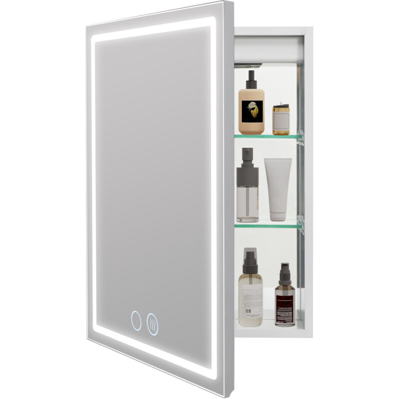 Puluomis Armoire Toilette Miroir avec éclairage LED et Prise, Métal Armoire de Toilette avec Miroir, Blanc 70x13.5x50cm