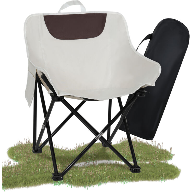 Puluomis - Chaise de camping pliable, chaise pliante, portante 120 kg, chaise de jardin, chaise de pêche, extérieur - crème
