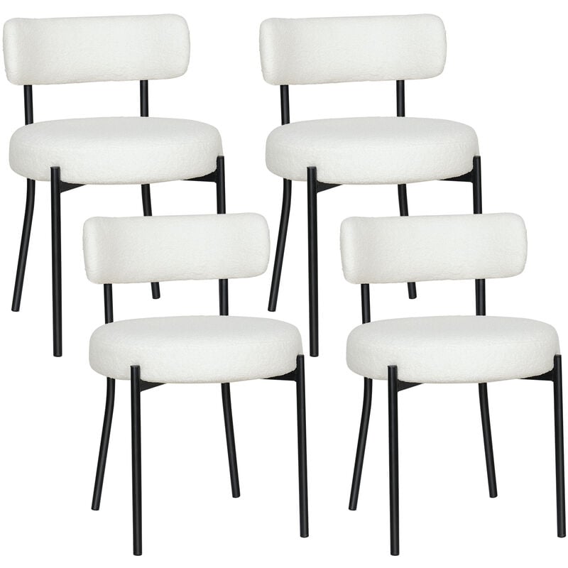 Puluomis - Chaise de Salle à Manger en veluors,Lot de 4 chaises, Chaise rembourrée en tissu Teddy,Pieds en métal noir,Chaise de cuisine,Chaise de