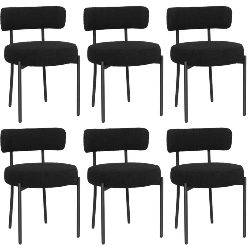 Puluomis - Chaise de Salle à Manger en veluors,Lot de 6 chaises, Chaise rembourrée en tissu Teddy,Pieds en métal noir,Chaise de cuisine,Chaise de