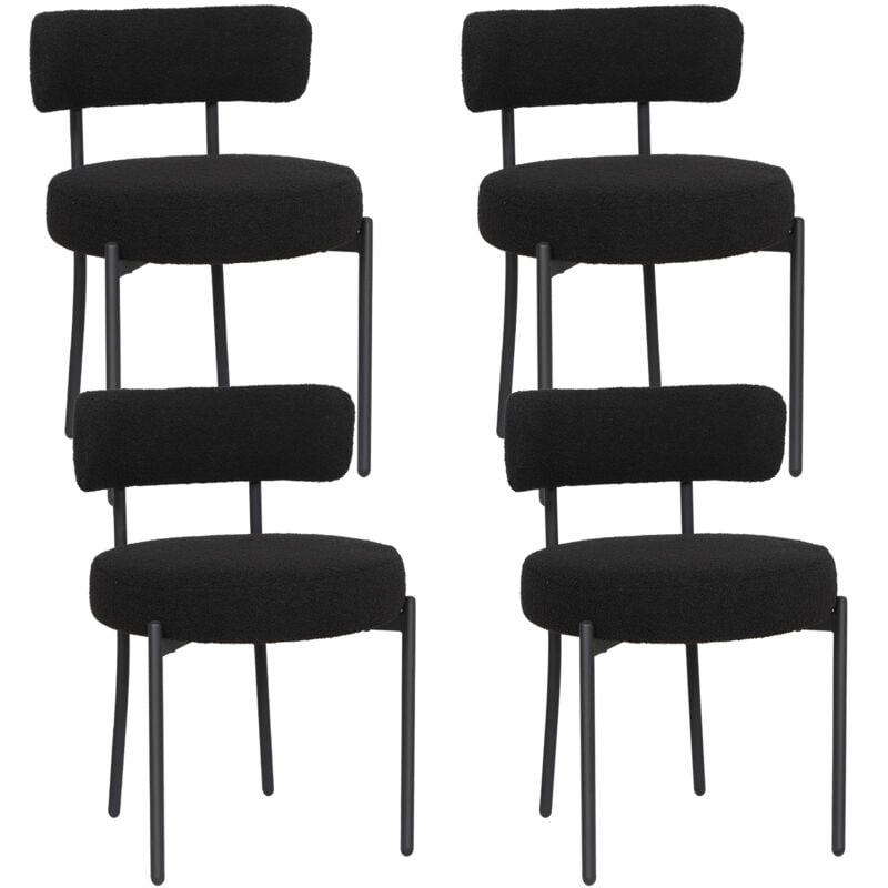 Puluomis - Chaise de Salle à Manger en veluors,Lot de 4 chaises, Chaise rembourrée en tissu Teddy,Pieds en métal noir,Chaise de cuisine,Chaise de
