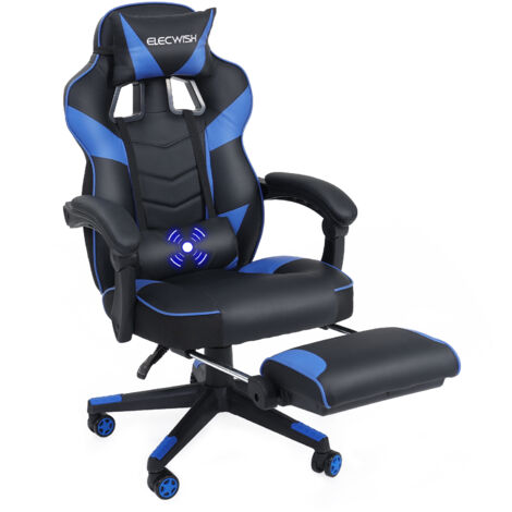 Puluomis – Chaise gaming ergonomique avec repose-pieds et coussin de massage USB – Cuir PU et tissu élastique – Inclinaison 150° – Charge max 150 kg