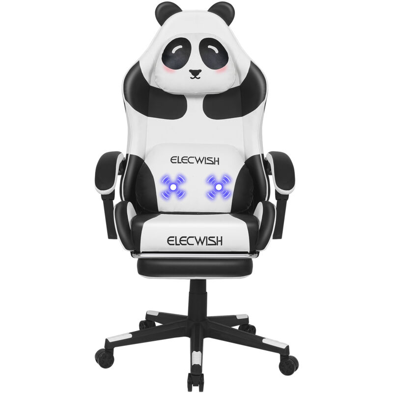 Puluomis - Chaise Gaming Ergonomique, Chaise Gamer, Fauteuil de Jeu, Coussin Lombaire de Panda, Appui-Tête, Repose-Pied, Adulte, Fille, Chambre,