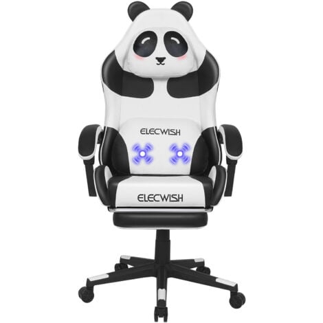 Puluomis Chaise Gaming Ergonomique, Chaise Gamer, Fauteuil de Jeu, Coussin Lombaire de Panda, Appui-Tête, Repose-Pied, Adulte, Fille, Chambre, Bureau, Salle de loisir - Blanc