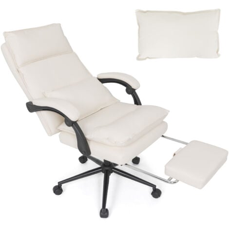 Puluomis Chaise Gaming Ergonomique, Fauteuil Gamer Adolescent 130kg, Siège de bureau, Enfant, Appui-tête, Support Lombaire, Chambre de travail, Bureau, Salon - Blanc