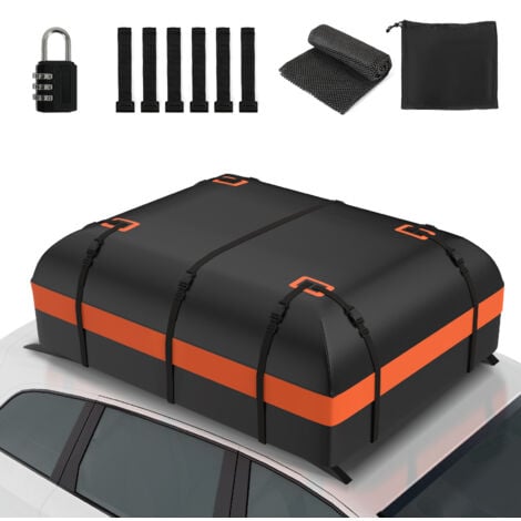 Puluomis Coffre de toit voiture 585L Imperméable pour voyage, Matériau 500D, 130x100x45cm, Sac à Bagages Résistant aux Intempéries, Adapté aux Voitures, Camions, SUV,Noir Orange
