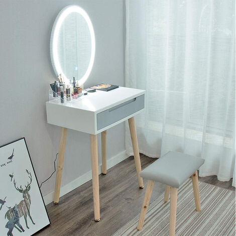 Coiffeuse avec Miroir LED Table de maquillage Coiffeuse et tabouret