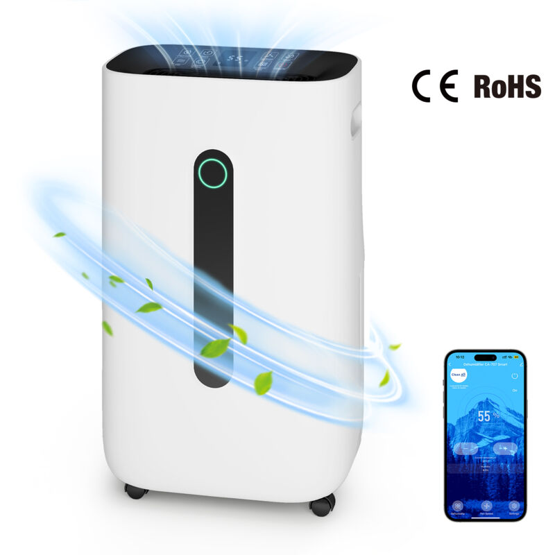 Puluomis - Déshumidificateur d'air - 20 l / jour, réservoir de 6.5 l, jusqu'à 25 m², électrique, minuterie, mode auto, Contrôlable via l'application