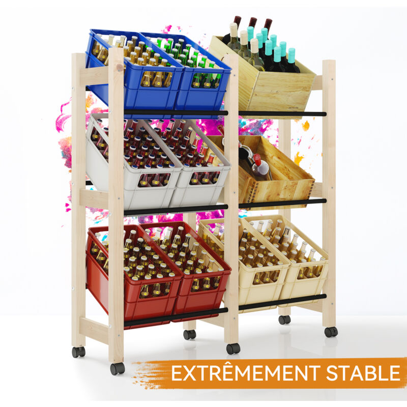 Tagère de cuisine en bois pour caisses à boissons, 6 à 12 caisses, solide, 102 x 32 x 113 cm - Puluomis