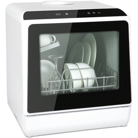 Puluomis – Mini lave-vaisselle 2 couverts – 5 programmes de lavage – Dimensions 42,5 x 42,8 x 45,8 cm – Nettoyage à 360 degrés