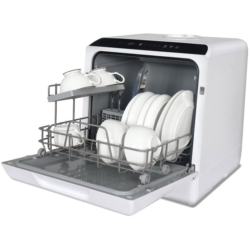 Puluomis - Lave Vaisselle Pose Libre Posable- 2 Couverts - 5 Programmes - Blanc