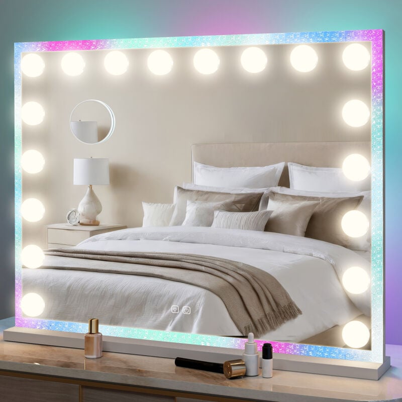 Led Miroir de Maquillage 80x60cm Hollywood rgb, Ecran Tactile & Loupe de Grossissant 10X - Puluomis