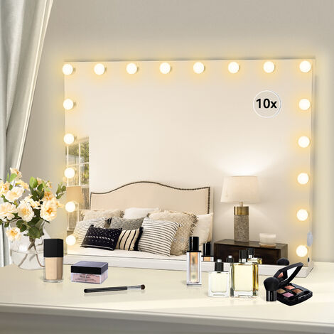 Puluomis LED Miroir de Maquillage Hollywood avec Ecran Tactile & Loupe de Grossissant 10X 18 lumières - Blanc