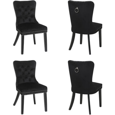 Puluomis – Lot de 4 chaises de salle à manger en velours noir – Assise rembourrée en mousse – Pieds en bois massif – Dossier haut – Charge max 150 kg
