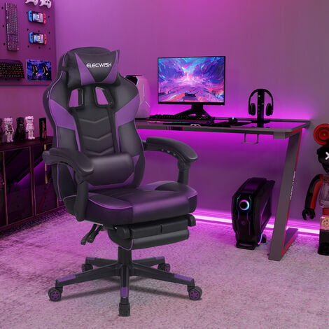 Bigzzia Gaming Chair with Footrest, Computer Chair with Lumbar