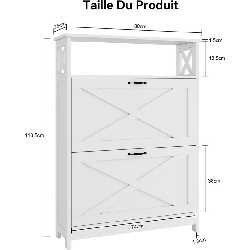 Puluomis - Meuble à chaussures, Meuble d'entrée, Étagères à chaussures, Chaussure d'Entrée avec 6 Étagères 2 Portes 16 Paires, Séparateurs Réglables,