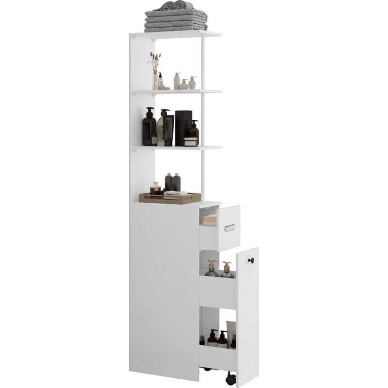 Meuble Salle de Bain Haut, Meuble Colonne Armoire Salle de Bain Commode à 3 Tiroirs 3 Compartiments Ouverts pour Toilette Salon Cuisine 40 × 23 × 167