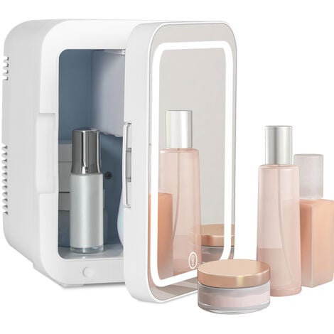 Puluomis Mini Frigo de Chambre 4L avec Miroir Maquillage Mini-Réfrigérateur électronique 220V/12V portable avec poignée Blanc - Blanc