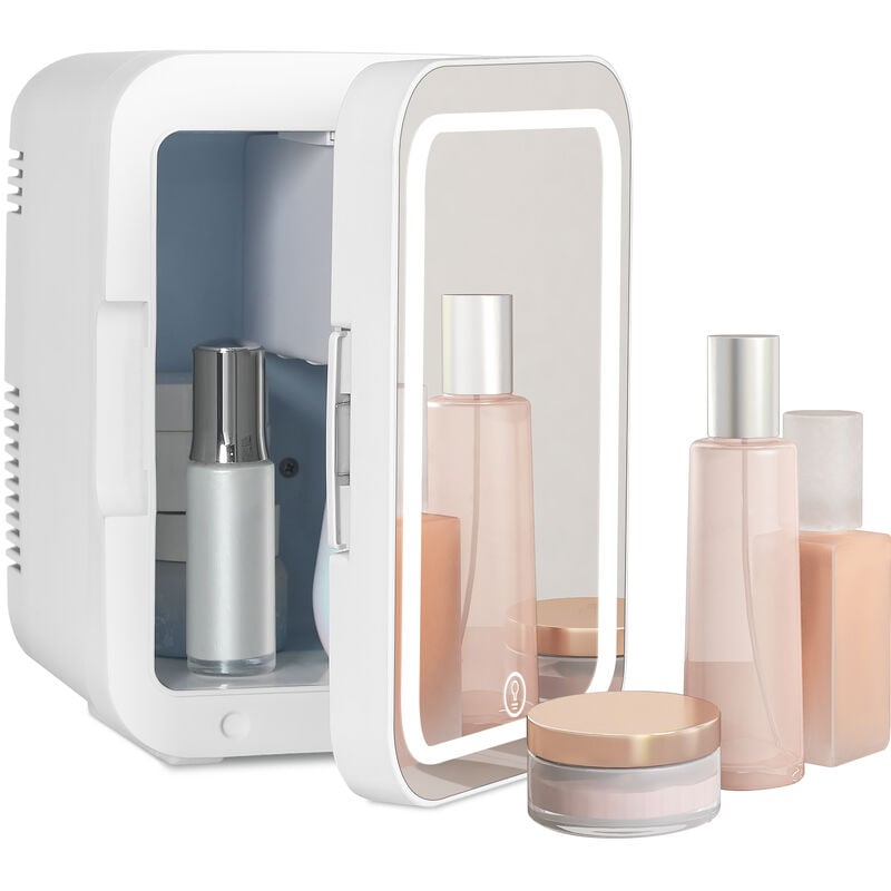 Puluomis - Mini Frigo de Chambre 4L avec Miroir Maquillage Mini-Réfrigérateur électronique 220V/12V portable avec poignée Blanc - Blanc