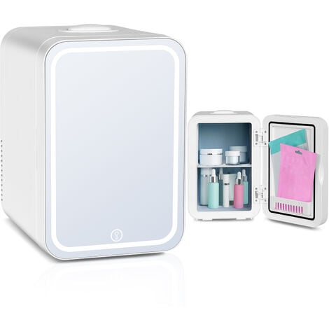 PULUOMIS Cosmétique 8L avec Miroir LED Mini-Réfrigérateur portable électronique 220V/12V avec poignée Cuisine Bar Camping - Blanc