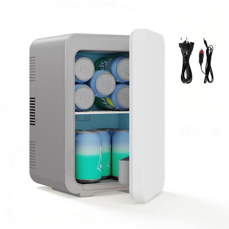 Puluomis Mini-réfrigérateur 10 L, Refroidissement et chauffage, mini frigo électronique portable, 220 V/12 V, avec poignée, double étagère, pour la