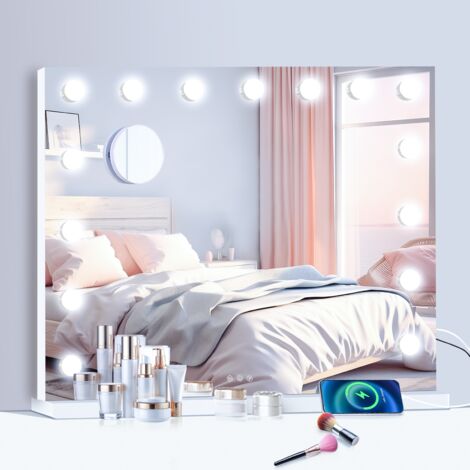 Puluomis – Miroir de maquillage LED 58x45cm – Écran tactile – Loupe grossissante 10X – 3 modes d'éclairage – Installation murale ou sur table