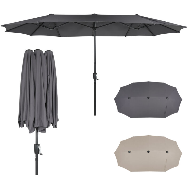 Puluomis Parasol de jardin inclinable grande taille ouverture fermeture manivelle acier polyester haute densité 4 x 2m gris