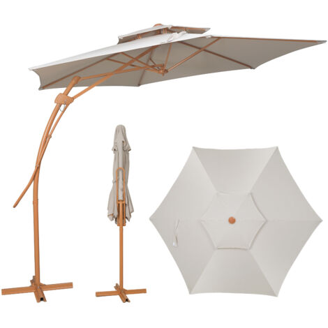 Puluomis Parasol déporté inclinable 3M avec sangle de fixation - Inclinaison réglable - Rotatif 360° - Conception à double toit ventilé-Beige