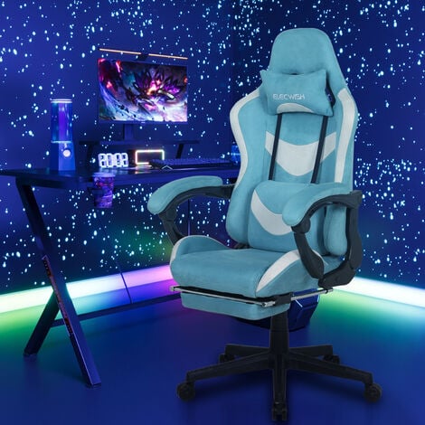 Puluomis Professional Computer Gaming Chair,Ergonomic Executive Chair,Padded Armrests,Height Adjustable,160° Recliner,Rocking Function,Footrest,Headrest,Lumbar Support,Blue,High-end