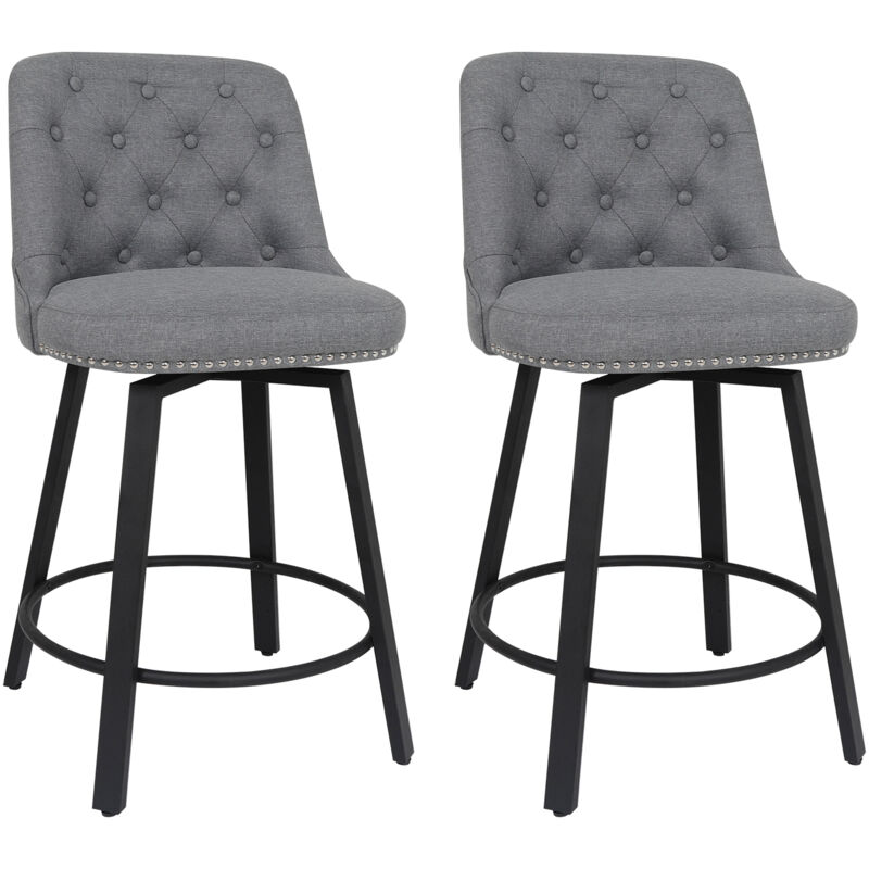 Puluomis Tabouret de Bar Pivotant Lot de 2, Rotatif sur 360°, Chaise Haute de Bar Rembourré avec Dossier et Repose-Pieds, Tissus Coton et Lin, Chaise