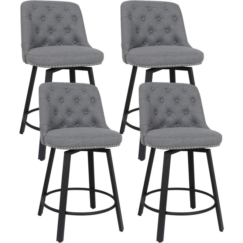 Puluomis - Tabouret de Bar Pivotant Lot de 4, Rotatif sur 360°, Chaise Haute de Bar Rembourré avec Dossier et Repose-Pieds, Tissus Coton et Lin,