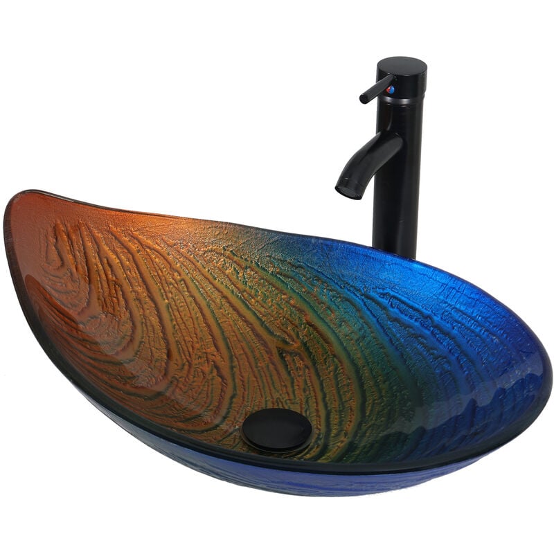 Puluomis Vasque à Poser en verre, Lavabo pour Salle de Bain,coquille,55x36x14cm - couleur