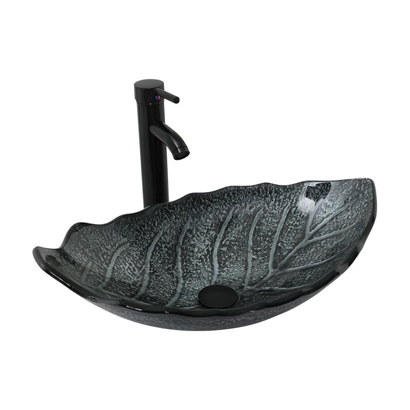 Puluomis - vier de comptoir en verre avec vidange de robinet, ensemble de meuble-lavabo ovale en feuille, salle de bain cuisine toilettes invités,