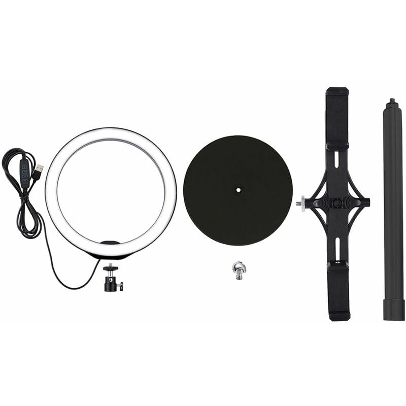 

10.2 'Selfie R-ing Light con soporte de escritorio extensible y soporte de abrazadera de telefono celular dual para transmision en vivo / maquillaje
