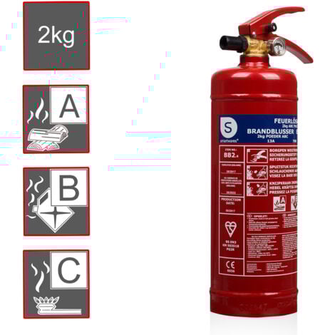SMARTWARES Pulverfeuerlöscher, Brandklassen A, B, C, Manometer, 2kg