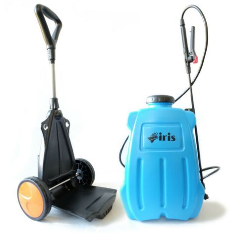 Pulvérisateur à batterie 16L 2en1 à dos et roues trolley IRIS GARDEN Chargeur + 3 buses incluses Végetaux jardin