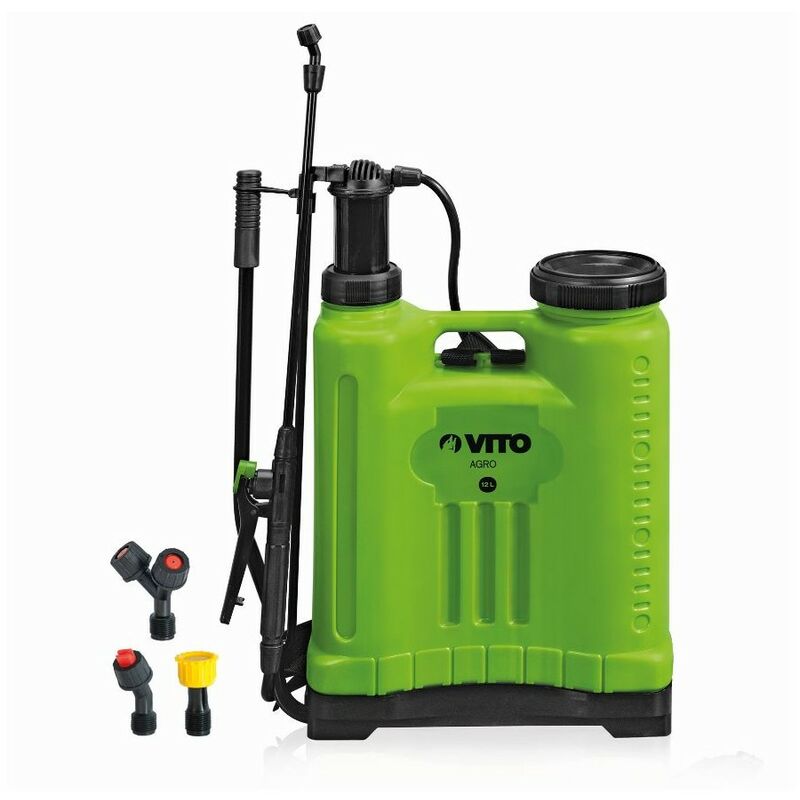 Vito Garden - Pulvérisateur à dos 12L vito pression manuelle Spray et Jet Végetaux et Jardins accessoires 3 buses - green