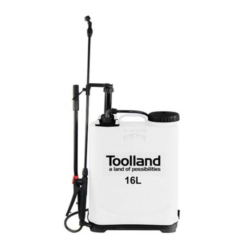 Toolland - Pulvérisation à dos, lance, 3 buses, indicateur de niveau, sangle,16 litres, système à pompe, blanc/noir