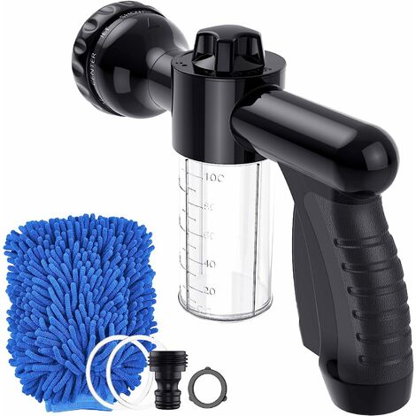 Pulvérisateur à mousse, buse de tuyau d'arrosage haute pression 8 modèles de pulvérisation, blaster à mousse, jardin de pistolet à eau pour arroser les plantes, lave-auto et doucher les animaux de com