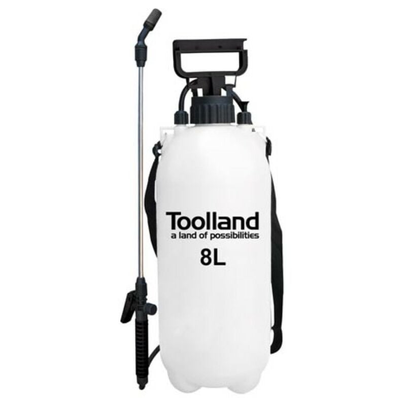Toolland - Vaporisateur à pression, lance, buse réglable, indicateur de niveau, sangle, 8 l, système à pompe, blanc/noir