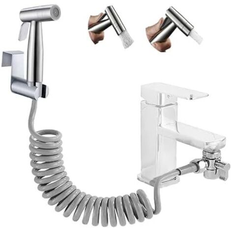 Pulvérisateur de bidet à main double fonction buse en acier inoxydable pour bébé Ensemble pulvérisation couches avec robinet distributeur tuyau support mural -