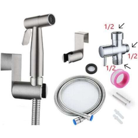 Pulvérisateur de bidet à main , kit de pulvérisation en nickel brossé en acier inoxydable, nettoyant pour couches en tissu de salle de bain, buse de douche antirouille portable (G1/2)
