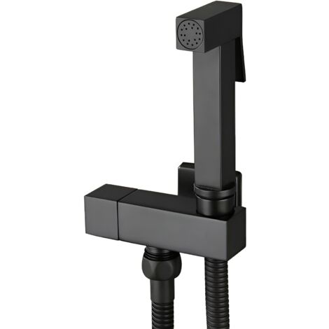 Pulvérisateur de bidet portatif noir mat, Kit Douchette WC en Laiton Noir - Pulvérisateur de Bidet à Main avec Support Mural - Hygiène Personnelle - Modèle G1/2.