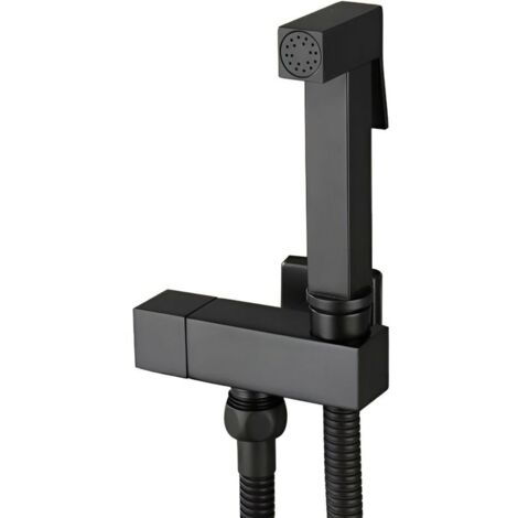 Pulvérisateur de bidet portatif noir mat, Kit Douchette WC en Laiton Noir - Pulvérisateur de Bidet à Main avec Support Mural - Hygiène Personnelle - Modèle G1/2.