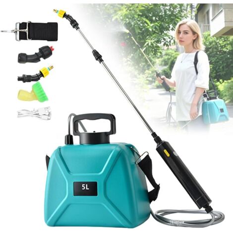 Pulverisateur de Jardin 5L,Pulverisateur Electrique,Pulvérisateur Toiture Longue Portée,Pistolet Pulvérisateur Télescopique Rechargeable avec 3 Buses (Vert)