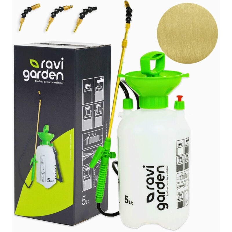Ravigarden - Pulvérisateur de jardin Pulvérisateur à pression 5L Lance en laiton durable et anti-corrosion Pulvérisateur à main avec buse ajustable