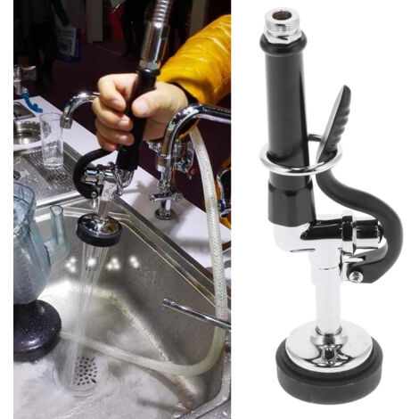 Pulvérisateur de Lavabo Commercial Haute Pression,Robinet de Rinçage avec Jet Réglable,Nozzle en Caoutchouc,Accessoire pour Restaurant Noir et Argent avec Bague Silicone et Anneau Métal,Acier Inoxydab