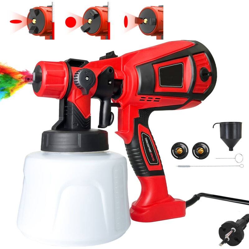 Teetok - Pistolet à peinture électrique hvlp, 1 200 ml, 3 buses, 3 motifs, pulvérisateur de peinture pour peinture de maison, intérieur et extérieur