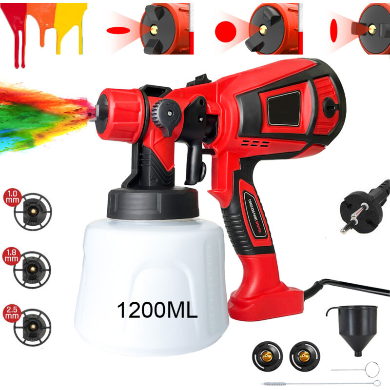 Teetok - Pistolet à peinture électrique haute puissance hvlp 600 w, récipient de grande capacité de 1 200 ml, facile à nettoyer pour meubles,